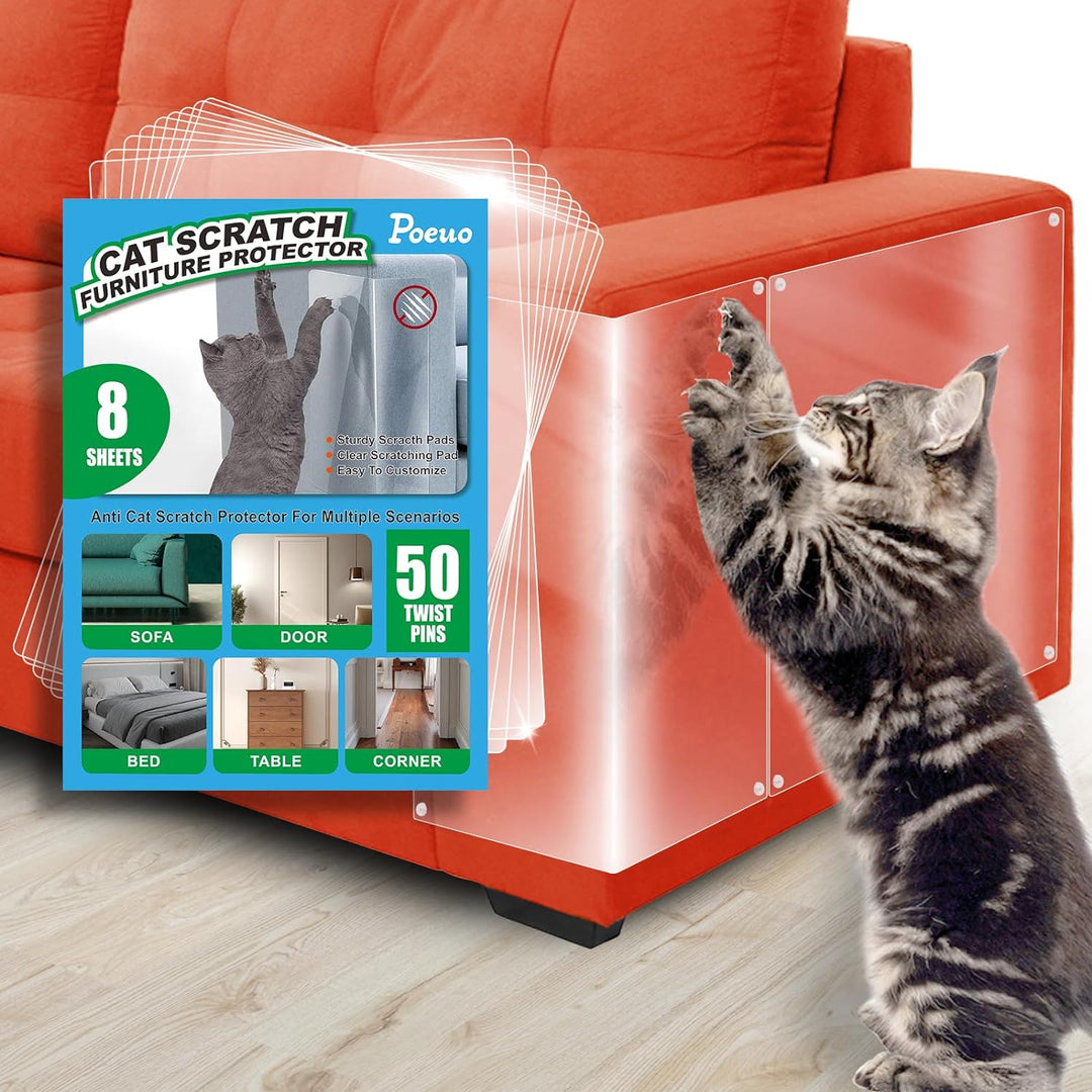 Cat Scratch Furniture Protector, Sofa Protectors from Pets, 8 Pack Cat anti Scratch Furniture Protectors with 50 Twist Pins for Table, Clear Cat Sofa Protector for Furniture Accessories