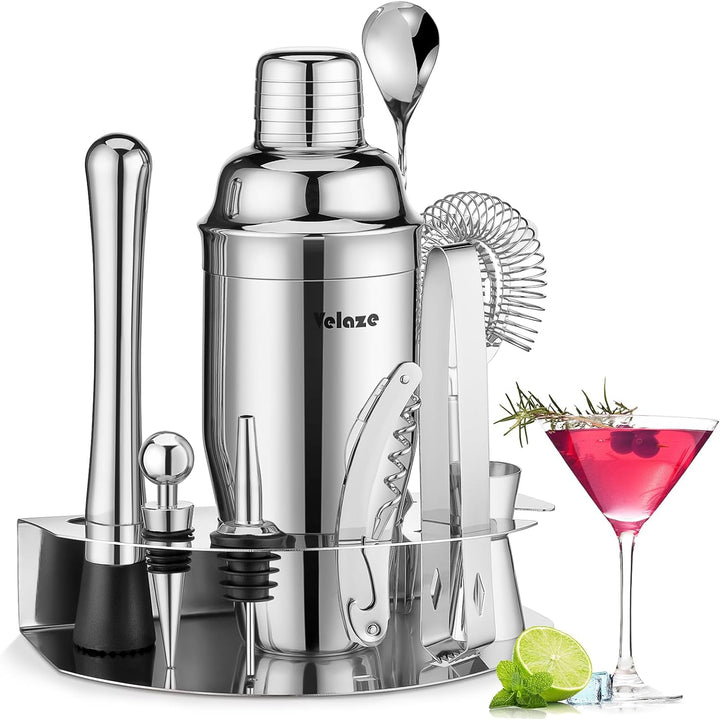 Cocktail Shaker Set,10 Pieces Stainless Steel Bar Tools - Bottle Opener, Pour Spouts,Measuring Jigger and Wine Stopper, Champagne Martini Shaker Sets (Blue)