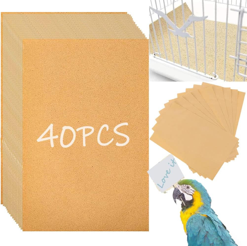 40PCS Gravel Liner Paper for Bird Cage,11X17 in Bird Cage Liner Paper-Gravel Paper Special for Bird Cage in Sea Sand,Parrot Cage Sandpapers Cushion Pad Pet Bedding Accessories (40PCS 11 X 17 Inch)