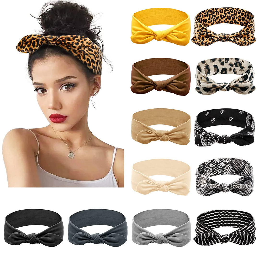12 Pack Bow Headbands for Women Elastic Headwraps Hair Band Knotted Headband Rabbit Ears Turban Fashion Sport Cute Hair Accessories