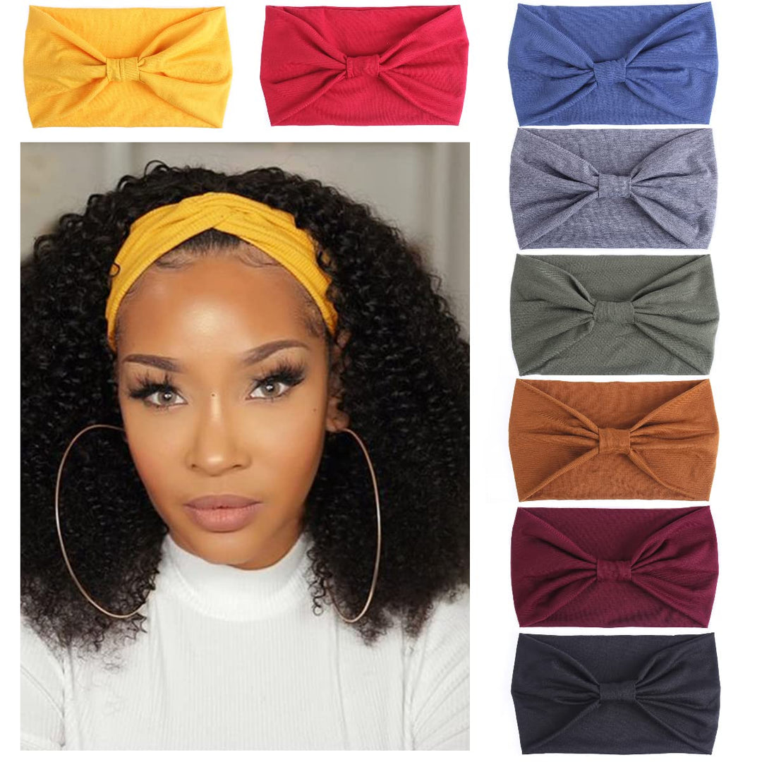 8 Pack Wide Non-Slip Boho Women'S Headband - Elastic Large African Turban Headwrap Ideal for Yoga,Workouts,Running - Non-Slip Design for Women