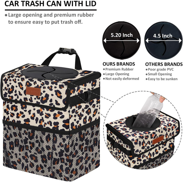Cute Car Trash Can for Car, Car Accessories for Women Interior Car Can Trash Bag Hanging Automotive Car Garbage Cans Leopard Pattern