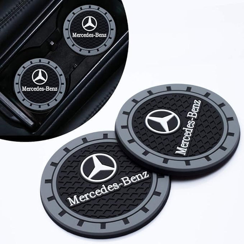 Silicone Anti-Slip Coaster Interior Accessories - 2 Pieces Compatible with Mercedes-Benz A-Class C-Class CLA CLS AMG GLC GLE GLS Car Cup Holder 2.75 Inch Black