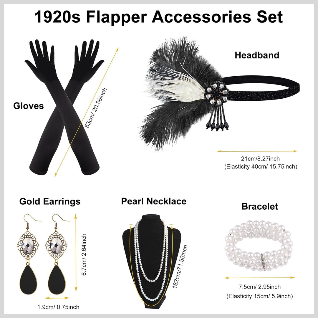 7 Pieces 1920S Flapper Great Gatsby Accessories Set Fashion Roaring 20'S Theme Set