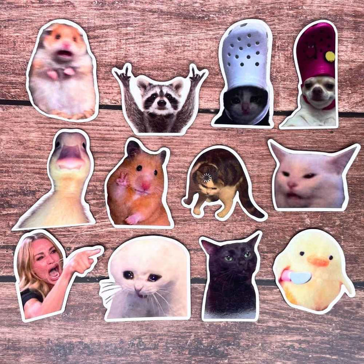 12PC Funny Meme Animals Fridge Magnets, Fun Cute Weird Magnetic Crying Cat Dog Hamster Duck Magnets for Gaming Kitchen Home Decor Bumper School Locker Work for Boys Girls Adult Accessories