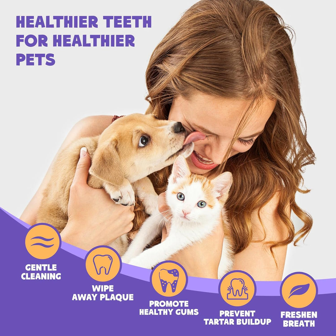 Wider Teeth Cleaning Wipes for Dogs & Cats, Remove Bad Breath by Removing Plaque and Tartar Buildup No-Rinse Dog Finger Toothbrush, Disposable Gentle Cleaning & Gum Care Pet Wipes, 50 Counts