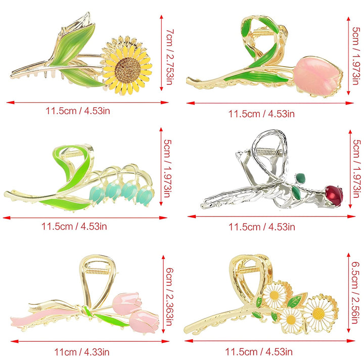 Flower Metal Hair Claw Clips 6 Pcs Cute Large Tulip Nonslip Hair Barrettes Strong Hold Hair Clamps Fashion Hair Accessories for Woman Girls with Long Thick Thin Curly Hair (A Style)