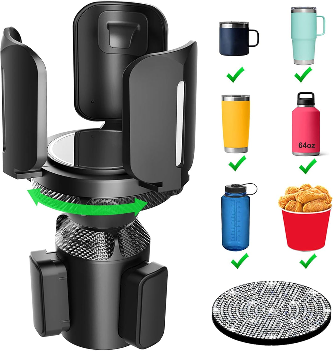Upgraded 64Oz Large Cup Holder Expander with Coaster for Car, Expandable Cup Holder Adapter with Adjustable Base, Universal Compatible with Yeti, Hydro Flasks, Camelbak, Other Big Bottles Mugs Drinks