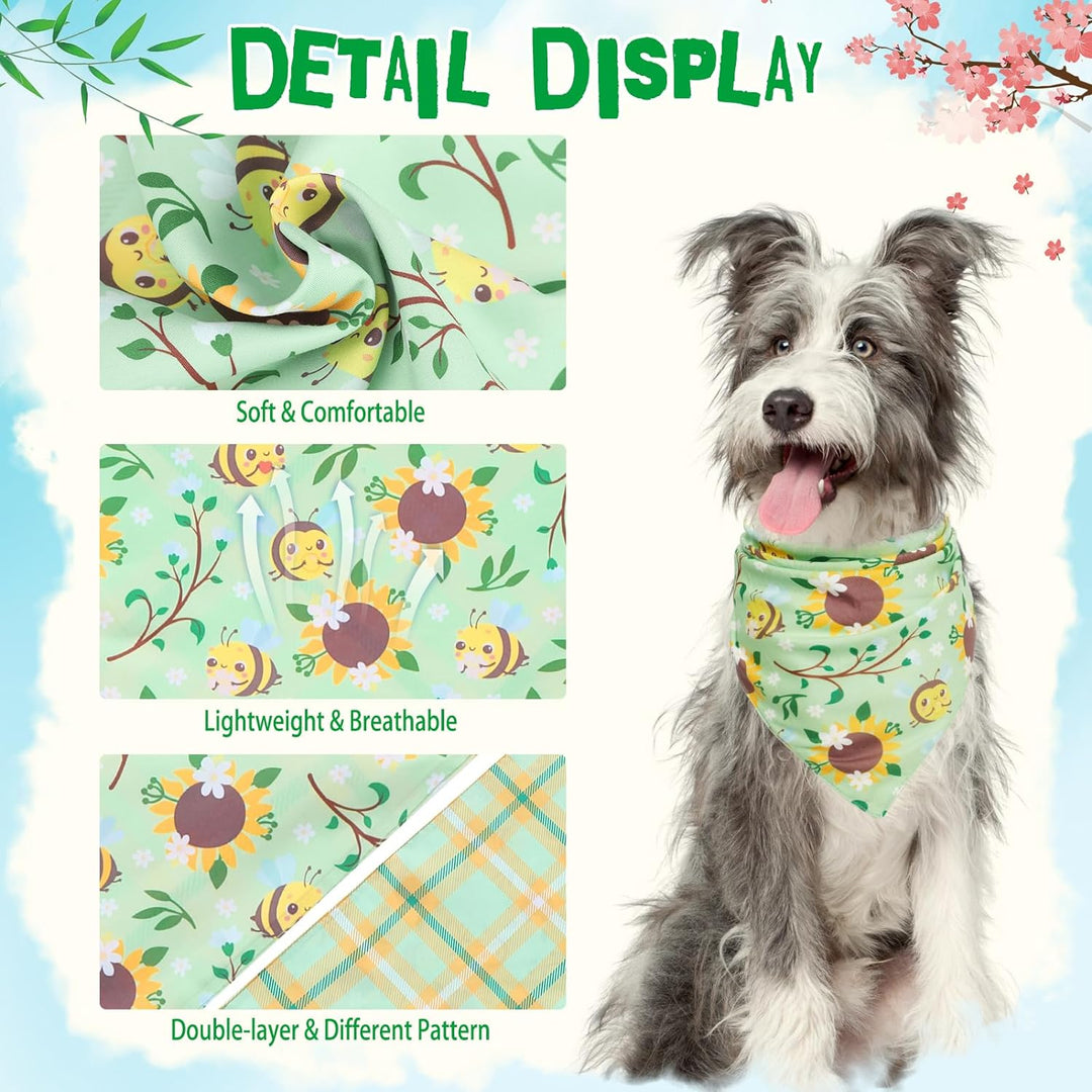 Spring Dog Bandanas 4Pcs Outfit - Soft Pet Triangle Bibs Scarf, Pet Accessories Gifts for Small Medium Large Dog Cat Boy Girl