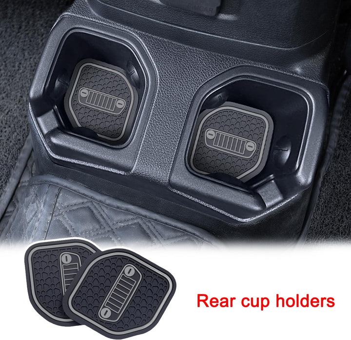 Cup Holder Insert for 2018-2024 Wrangler JL/JLU & 2020-2024 Gladiator JT Cup Coasters Mat Interior Accessories - Gray (4Pcs Kit) (For Deep Rear Cup Holders)