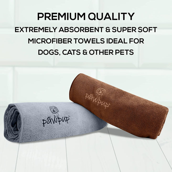 Dog Towel Super Absorbent - Pack of 2 - Quick Drying Super Soft Microfiber Pet Towel for Dogs, Cats and Other Pets (Brown and Grey)