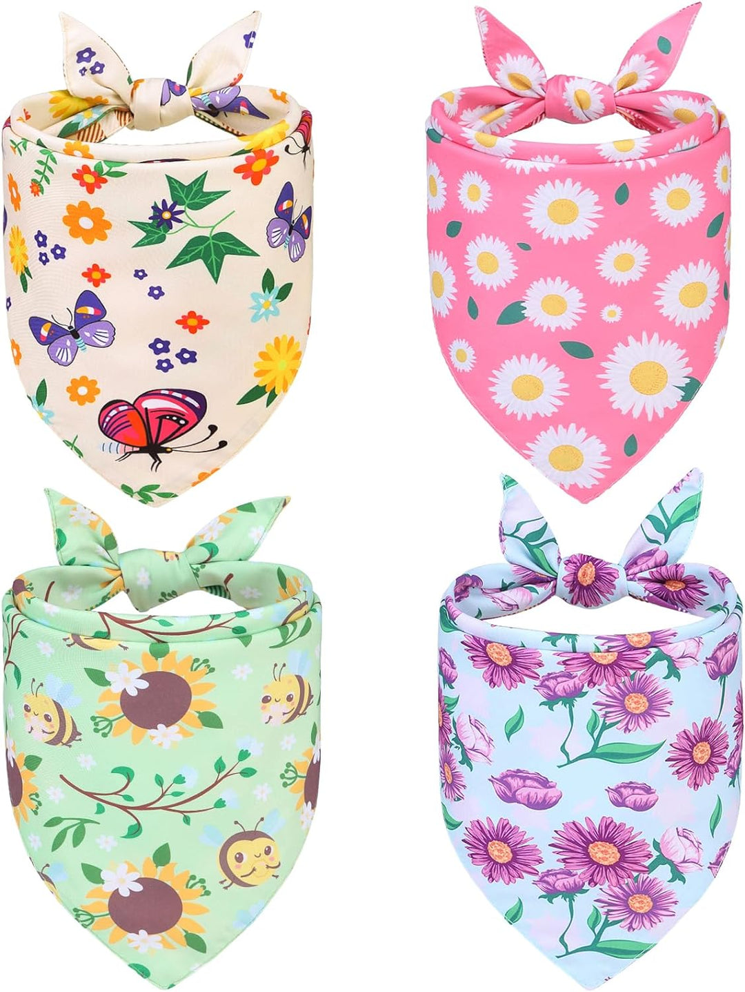 Spring Dog Bandanas 4Pcs Outfit - Soft Pet Triangle Bibs Scarf, Pet Accessories Gifts for Small Medium Large Dog Cat Boy Girl
