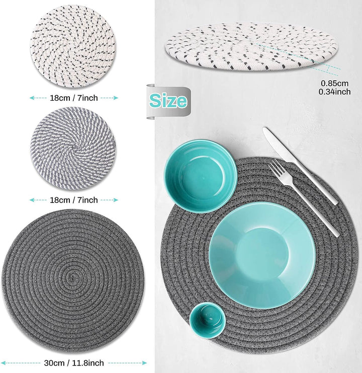 Trivets for Hot Dishes, 6 Pieces Pot Holders for Kitchen, 100% Cotton Woven Hot Pads for Kitchen, Trivets for Kitchen Heat Resistant, 11.8 Inches and 7 Inches