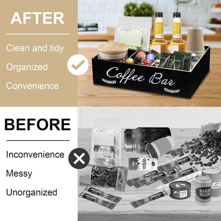 Coffee Station Organizer Coffee Bar Essentials Condiment Pod Storage Basket, Coffee Bar Set up for Countertop, Coffee Bar Accessories and Organizer Coffee Stand Cup Holder for Kitchen Office