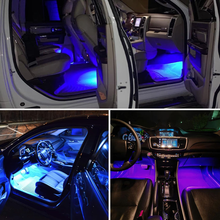 4PCS USB Interior Car Lights 48 Leds RGB LED Strips Lights with App Control Music Sound Active Mode under Dash Footwell Ambient Lights 2 Line Design for Car Truck ATV UTV, 2 Years Warranty