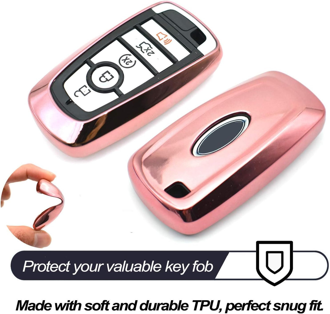 Compatible with Ford Edge Escape Expedition Explorer Fusion Mustang Ranger F-150 F-250 Smart 3 4 5 Buttons Pink TPU Key Fob Cover Case Remote Holder Skin Protector Keyless Entry Sleeve Accessories