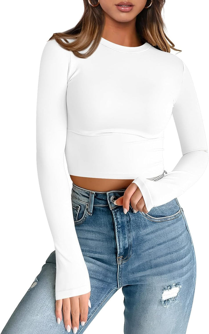 Womens Long Sleeve Crop Tops Basic Slim Fitted Shirts Casual Fashion 2024 Y2K Tops Teen Girl Clothes