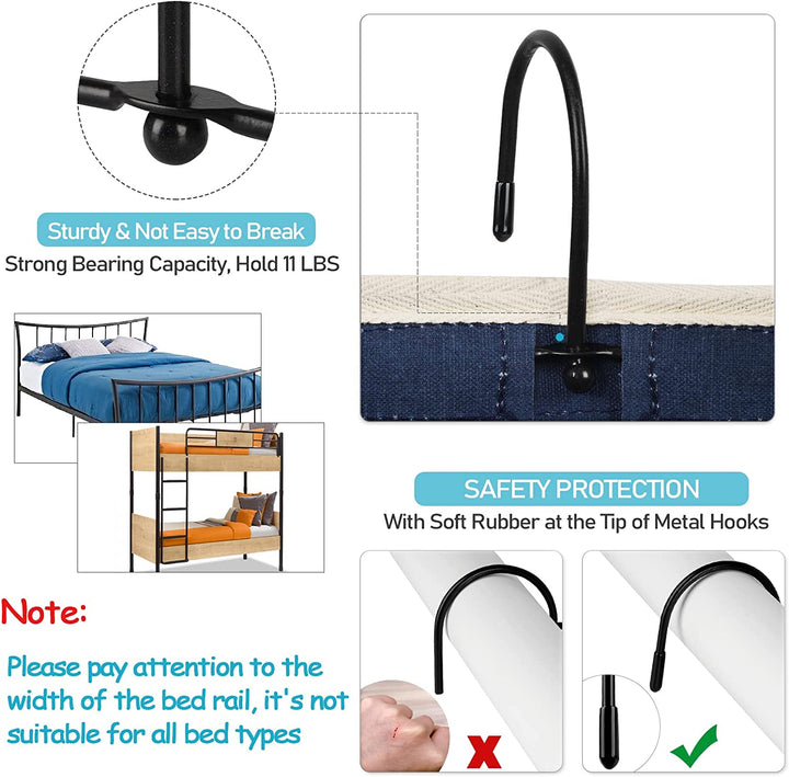 Bedside Caddy/Bedside Storage Bag Hanging Organizer for Bunk and Hospital Beds,Dorm Rooms Bed Rails,Can Be Placed Glasses,Books,Mobile Phones,Keys (Navy Blue)