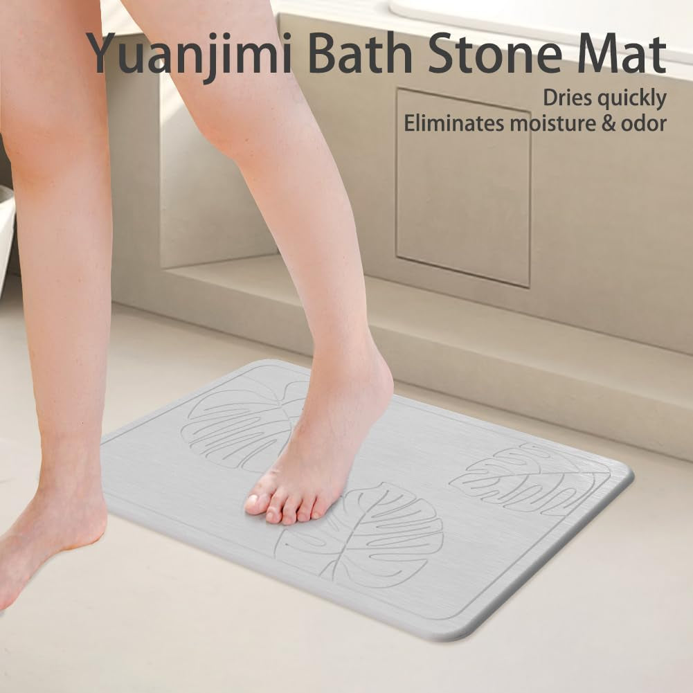 Stone Bath Mats, Diatomaceous Earth Bath Mat Non-Slip Highly Absorbent Quick Drying Diatomite Shower Mat Bathroom Accessory for Home Spa (23.4 X 15.6 Inches) Grey