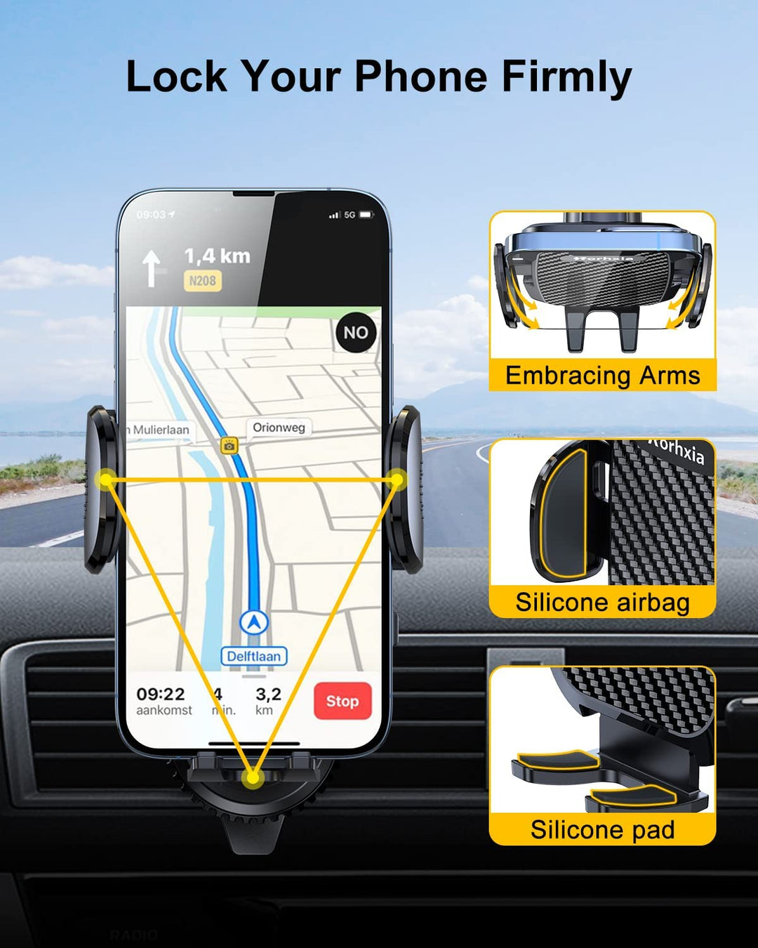 Car Vent Phone Mount, [Never Blocking Vent, Enjoy the Comfort of the A/C] Hands-Free Universal Extension Clip Air Phone Holder Car Fit for All Phones Iphone Samsung More