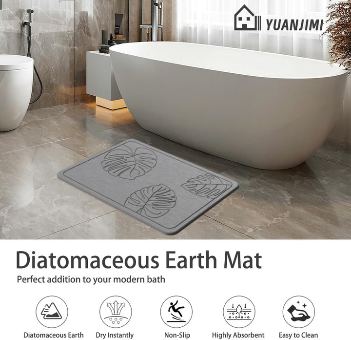 Stone Bath Mats, Diatomaceous Earth Bath Mat Non-Slip Highly Absorbent Quick Drying Diatomite Stone Bath Mat Bathroom Accessory for Home Spa (23.4 X 15.6 Inches) Dark Grey