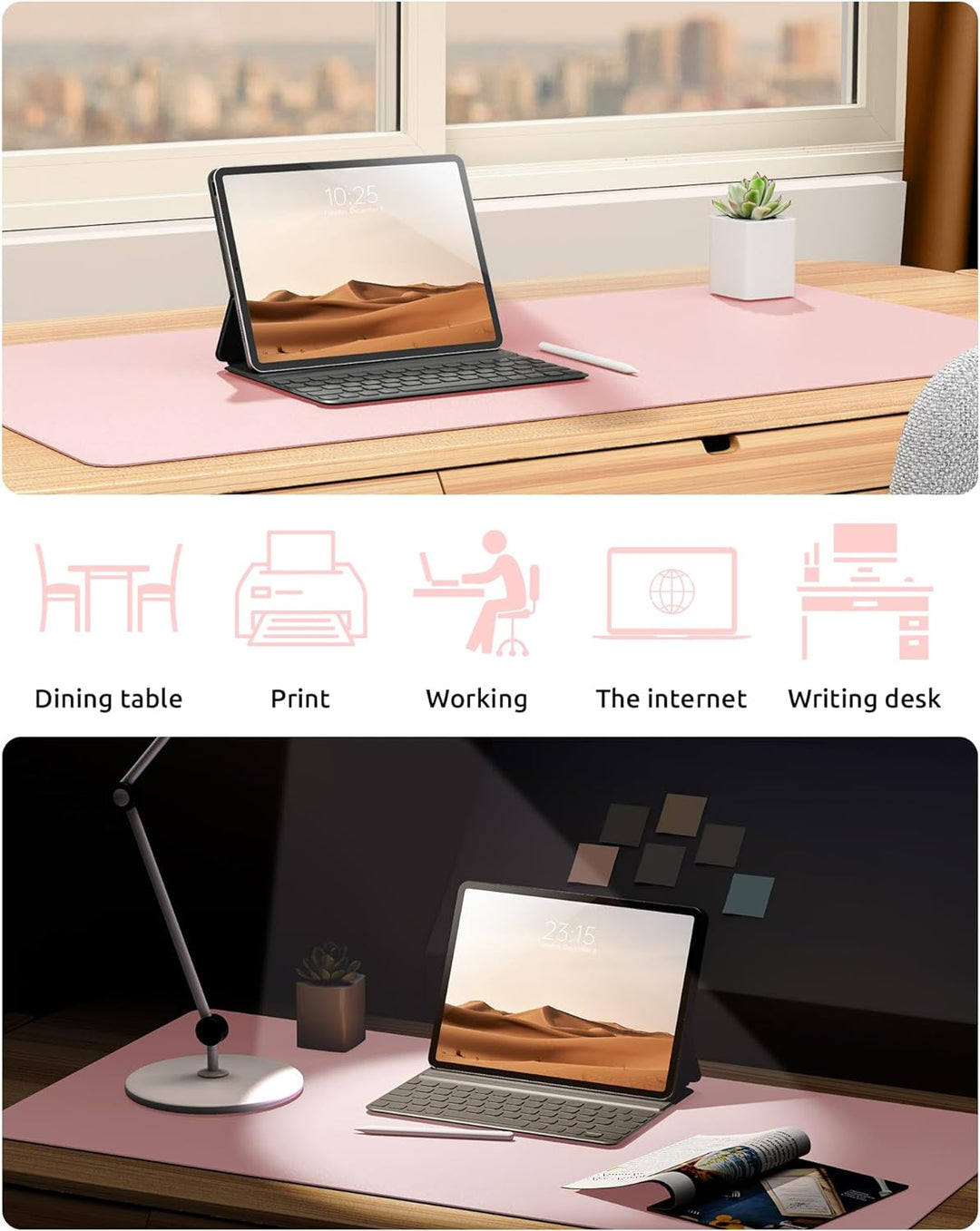 Leather Desk Pad Protector, Office Desk Mat, Large Mouse Pad, Non-Slip PU Leather Desk Blotter, Laptop Desk Pad, Waterproof Desk Writing Pad for Office and Home (31.5" X 15.8", Light Pink)