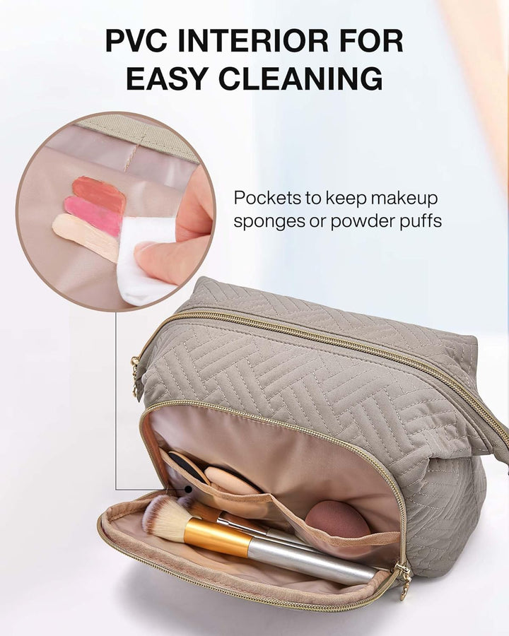 Travel Makeup Bag, Cosmetic Bag Make up Organizer Case,Large Wide-Open Pouch for Women Purse for Toiletries Accessories Brushes