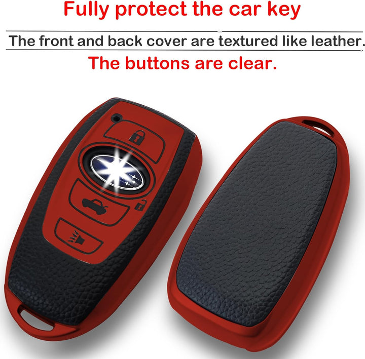 For Subaru Key Fob Cover Case with Keychain,Texture Soft TPU Key Case/Skin,4-Buttons Fit BRZ Legacy Outback Ascent Crosstrek Forester WRX Remote Key Vehicle Accessories(Red)