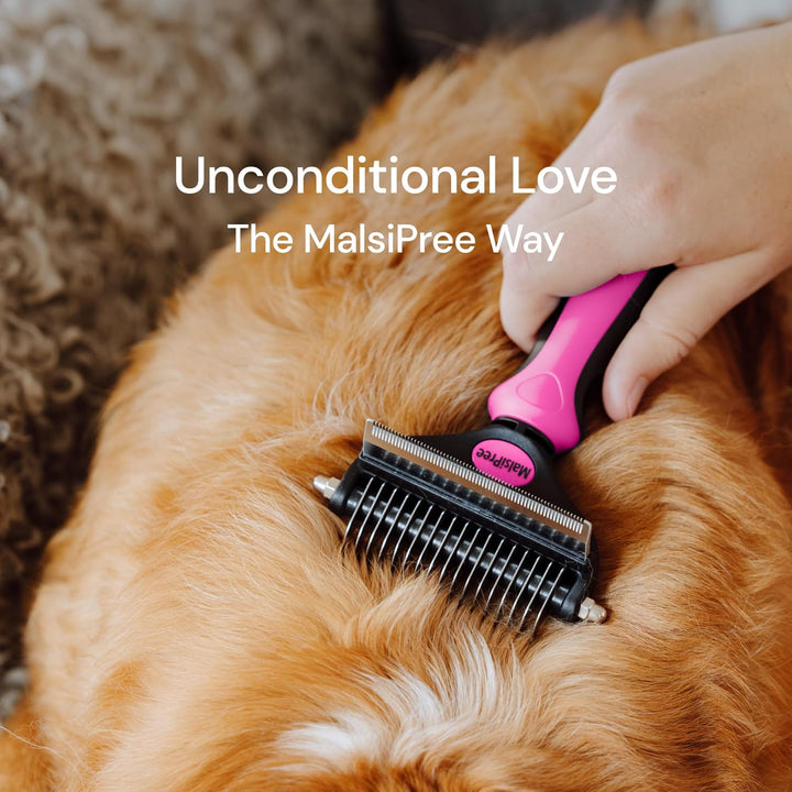 Pet Grooming Brush for Dogs/Cats, 2 in 1 Deshedding Tool & Dematting Undercoat Rake for Mats & Tangles Removing, Reduces Shedding by up to 95%, Great for Short to Long Hair Breeds (L, Pink)