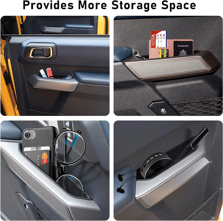 Door Side Storage Box Handle Container for Ford Bronco 2021 2022 2023 2024 Car Interior Accessories, ABS Front Door Side Armrest Phone Pocket Organizer Insert Glove Pallet 2PCS Set