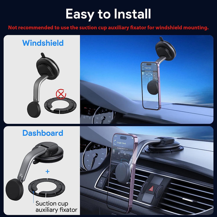 Magnetic Phone Holder for Car, [ Powerful Magnets & Military-Grade Suction] Car Phone Holder Mount Dashboard Windshield Cell Phone Holder Phone Stand for Car Fit for Iphone Android Automobile Cradle