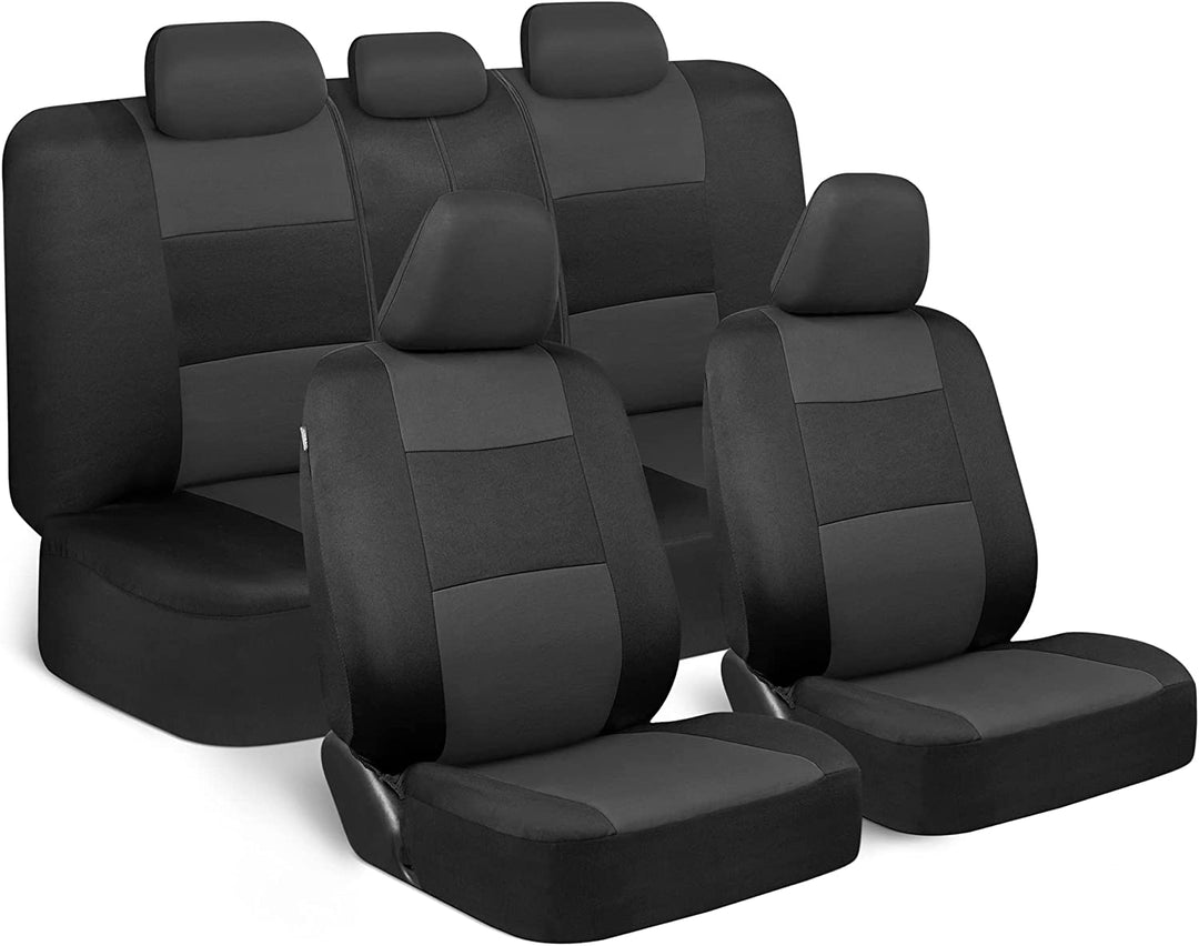 Polypro Car Seat Covers Full Set in Charcoal on Black – Front and Rear Split Bench for Cars, Easy to Install Cover Set, Accessories Auto Trucks Van SUV
