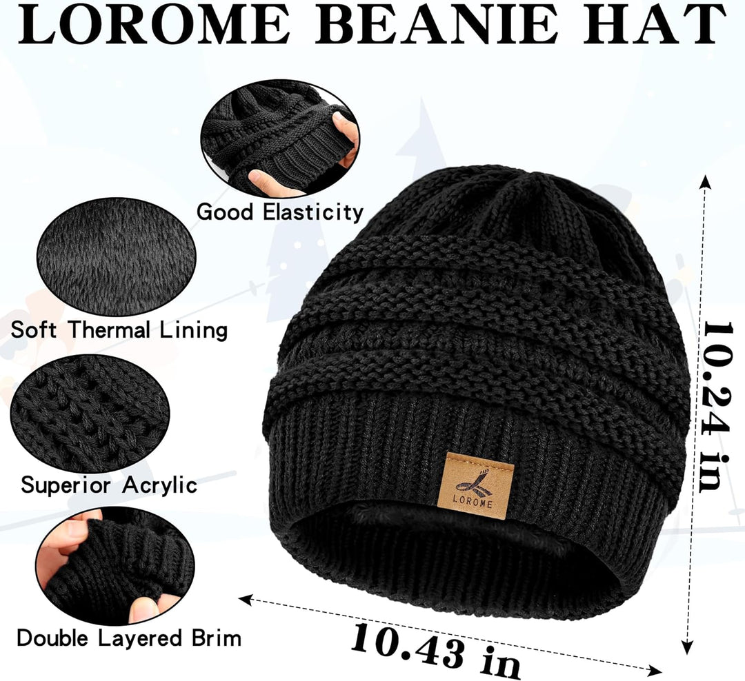 Winter Beanie Hat Scarf Gloves, Warm Fleece Knit Winter Hats Touch Screen Gloves Neck Scarf Set Winter Gifts for Women Men