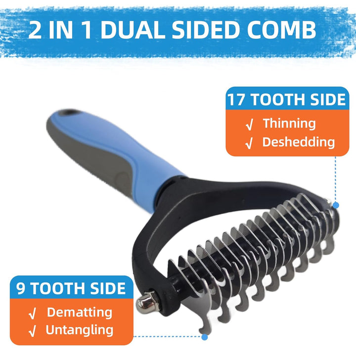 Dog Grooming Brush Kit,6 in One Pet Self Cleaning Kit with Organizer Bag - Dog Cat Grooming Slicker Deshedding Undercoat Rake Brush Comb for All Small Large Dogs Cats Blue
