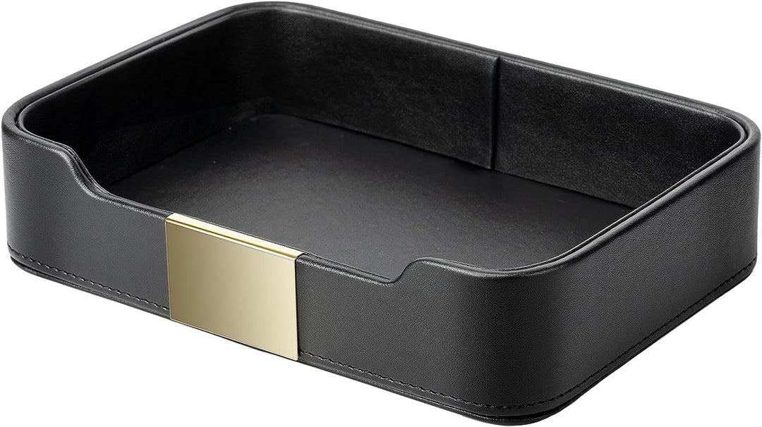 Luxury Leather Tray Desktop Storage Catchall Organizer Decorative Tray for Entryway Table to Hold Jewelry Watch Cosmetics Keys Phone Wallet Home & Office Accessories (Black)