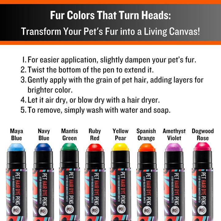 Dog Hair Dye- 8 Color Dog Safe Hair Dye- Dog Dye Non Toxic & Temporary. Pet Hair Dye for Dogs Use As: Pet Safe Paint, Pet Dye, Dog Paint, Dog Fur Dye, Horse Paint, Dog Hair Color, Dog Safe Paint