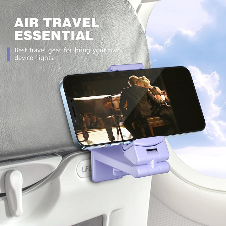 Universal Airplane in Flight Phone Mount. Handsfree Phone Holder for Desk with Multi-Directional Dual 360 Degree Rotation. Pocket Size Travel Essential Accessory for Flying (BK+LV)