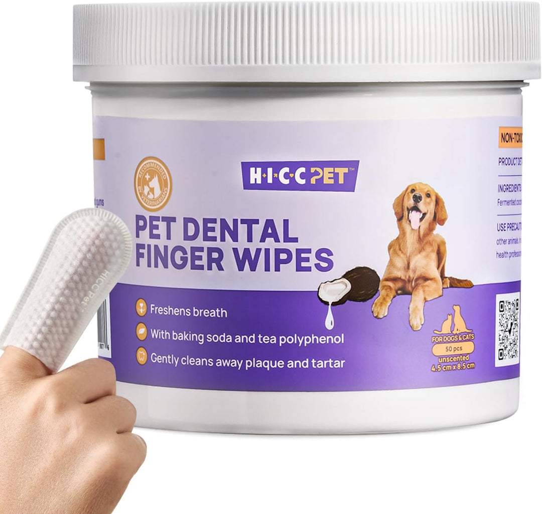 Wider Teeth Cleaning Wipes for Dogs & Cats, Remove Bad Breath by Removing Plaque and Tartar Buildup No-Rinse Dog Finger Toothbrush, Disposable Gentle Cleaning & Gum Care Pet Wipes, 50 Counts