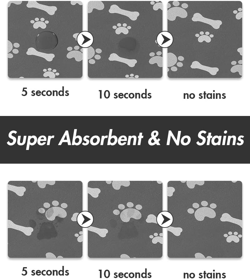 Pet Feeding Mat-Absorbent Dog Food Mat-Dog Mat for Food and Water-No Stains Quick Dry Dog Water Dispenser Mat-Pet Supplies-Dog Placemat Dog Water Bowl for Messy Drinkers 12"X19" Dark Grey