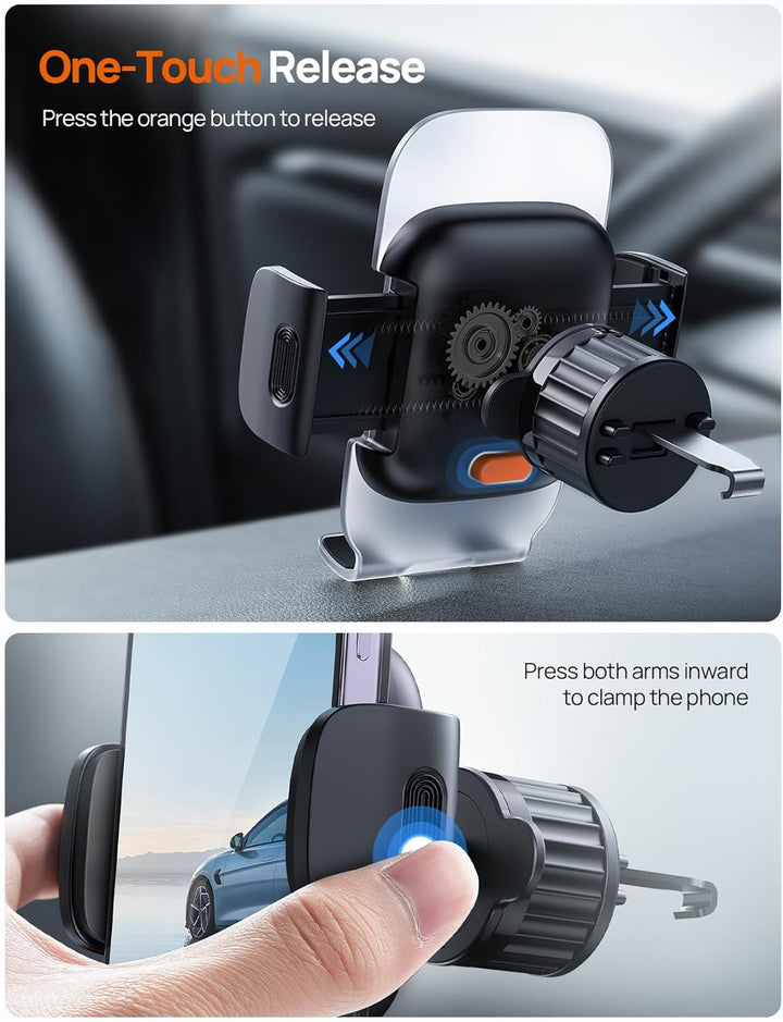Car Phone Mount Vent - [2024 Spring Metal Clip] 1S Release Car Cell Phone Holder, Universal Air Vent Phone Automobile Cradle with Hands Free, for Iphone 15 Pro Max, Samsung, 4 to 7” Phone