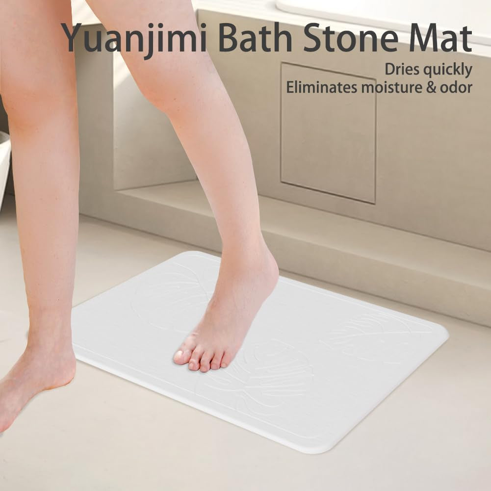 Stone Bath Mats, Diatomaceous Earth Bath Mat Non-Slip Highly Absorbent Quick Drying Diatomite Shower Mat Bathroom Accessory for Home Spa (23.4 X 15.6 Inches) White