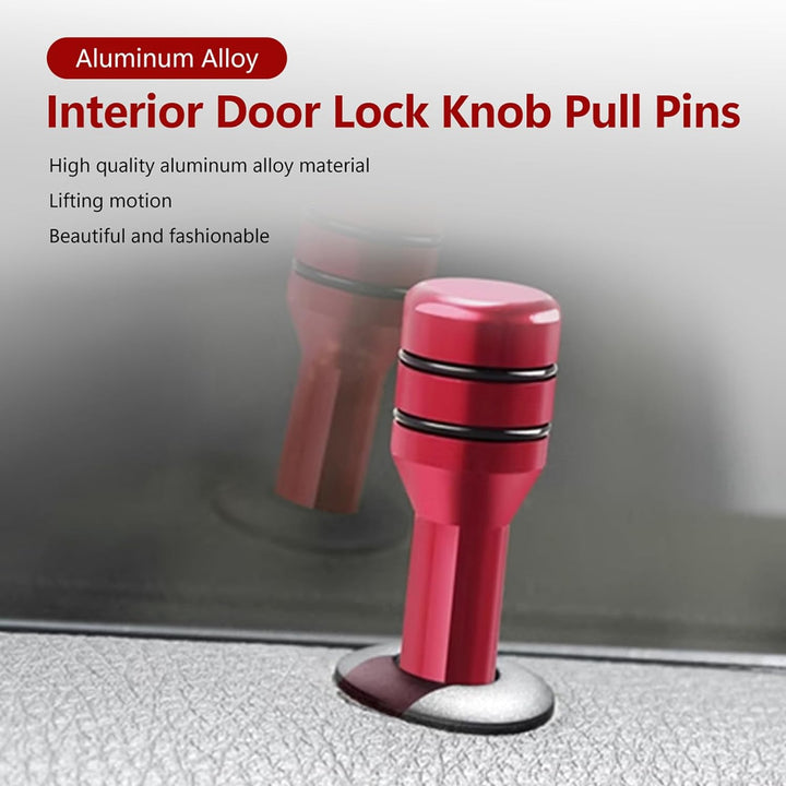 4 PCS 1.92" X 0.47" Car Door Lock Knobs, Aluminum Alloy Inner Door Lock Pull Pins, Automotive Inner Door Pull Pins Decor, Universal for Most Cars, Trucks, Suvs, Rvs (Red)