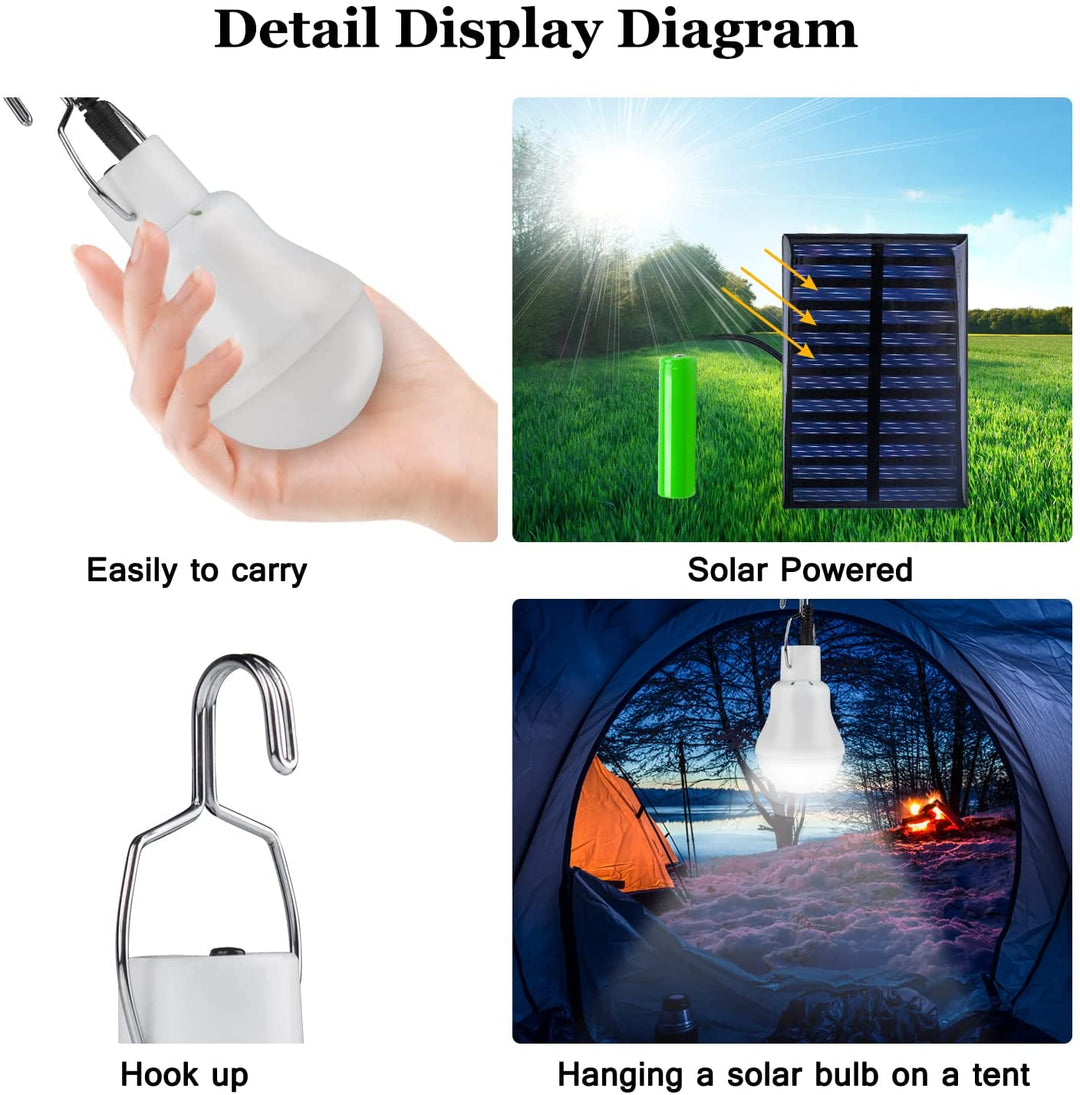 Solar Light Bulbs for Indoor Home and Chicken Coop, Outdoor Waterproof Camping Lamps for Tent, Rechargeable LED Solar Lights for Shed Night, Emergency Power Outage and Outside