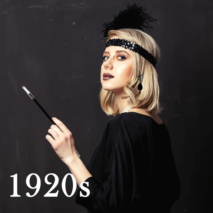 1920S Flapper Headpiece Roaring 20S Headband Fascinators Feather Hair Accessories Tea Party Hat Dress Up