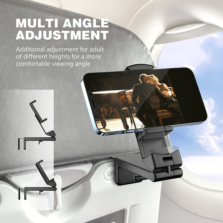 Universal Airplane in Flight Phone Mount. Handsfree Phone Holder for Desk with Multi-Directional Dual 360 Degree Rotation. Pocket Size Travel Essential Accessory for Flying (BK+LV)