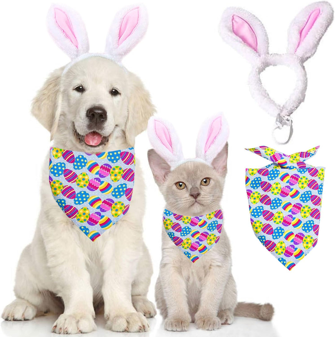 Dog Easter Bandana Costume Pet Cute Bunny Ears Headband Hat Puppy Easter Rabbit Eggs Triangle Scarf Pink Headwear Holiday Outfits Accessories for Small Medium Cats Dogs Kitten (Medium)