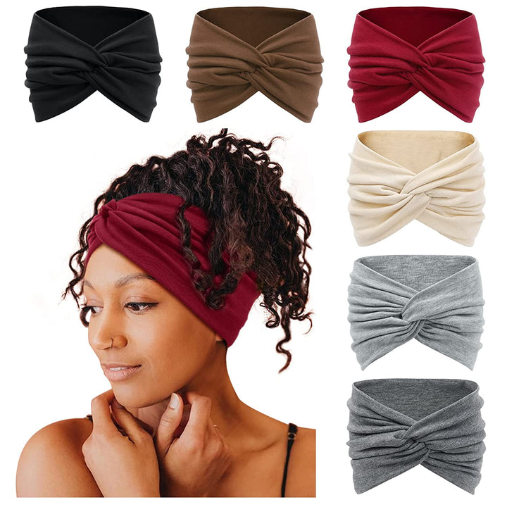 Wide Headbands for Women, 7'' Extra Large Turban Headband Boho Hairband Hair Twisted Knot Accessories, 6 Pack