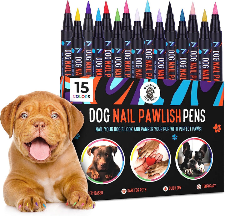 Dog Nail Polish Pens Quick Dry 15 Colors - Pet Nail Polish for Dogs or Cats, Easy Application Dog Safe Nail Polish, Fast Dry Dog Polish - Great Girl Dog Accessories, or a Puppy Nail Pawlish Set