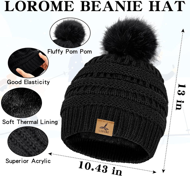 Winter Beanie Hat Scarf Gloves Set, Soft Fleece Knit Hat Warm Touchscreen Gloves Neck Warmer Thick Scarves Gifts for Women