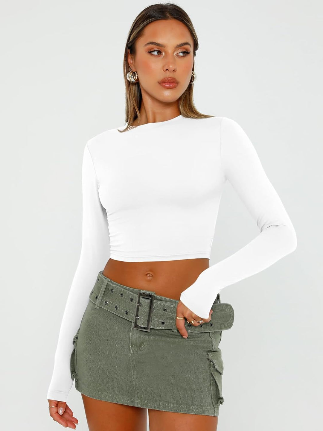 Womens Long Sleeve Crop Tops Basic Slim Fitted Shirts Casual Fashion 2024 Y2K Tops Teen Girl Clothes